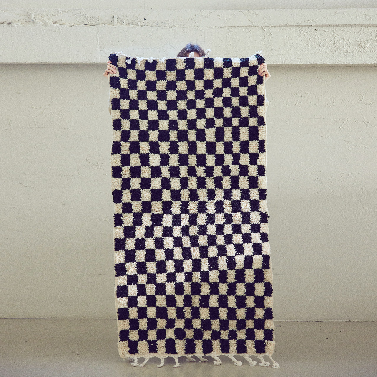 Moroccan rug checker board black