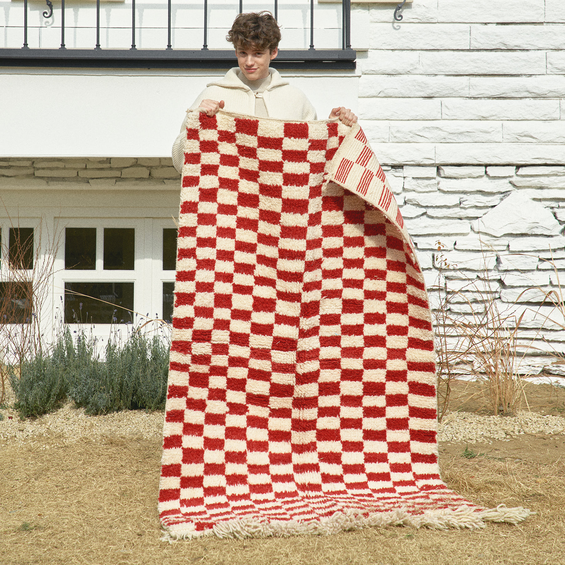 Moroccan rug checker board red